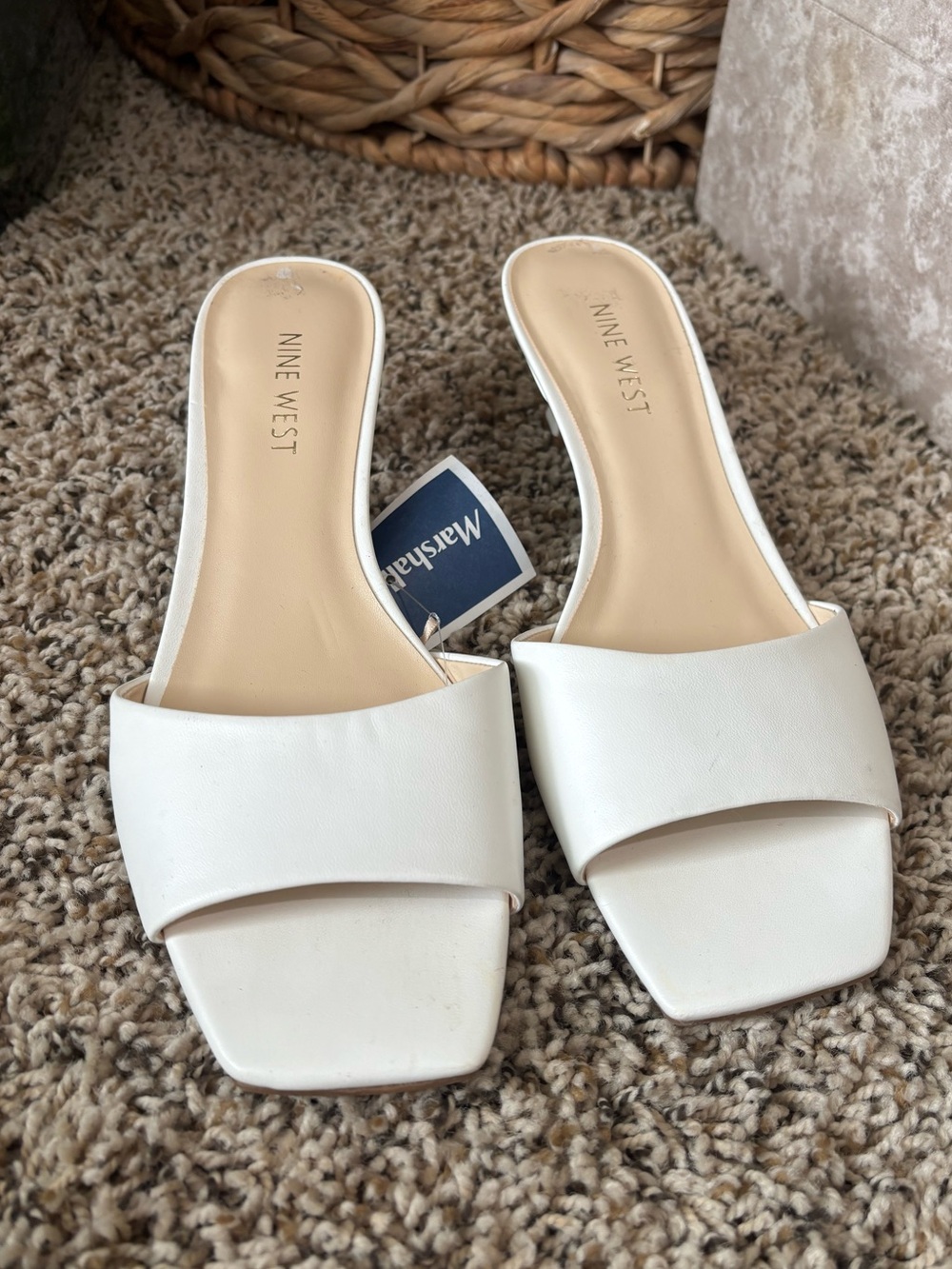 Nine West White Slide Mules with Square Toe